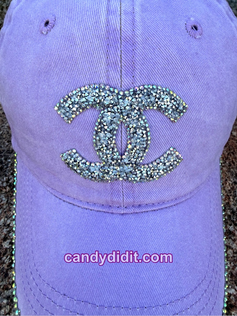 NWT Handmade Lavender Ball Cap Double C Silver Crystal Logo & Crystal Brim - Picture 4 of 11